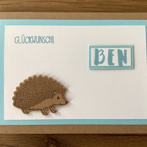 Personalisierte Babykarte “Igelchen”, blau