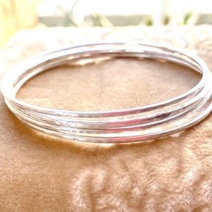 Slim Sterling silver hammered Slim bangles, bangles for her , gifts for mother , Valentine’s Day gift