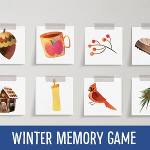 Winter Memory Match Game Winter cards Matching Game Preschool printable image 3
