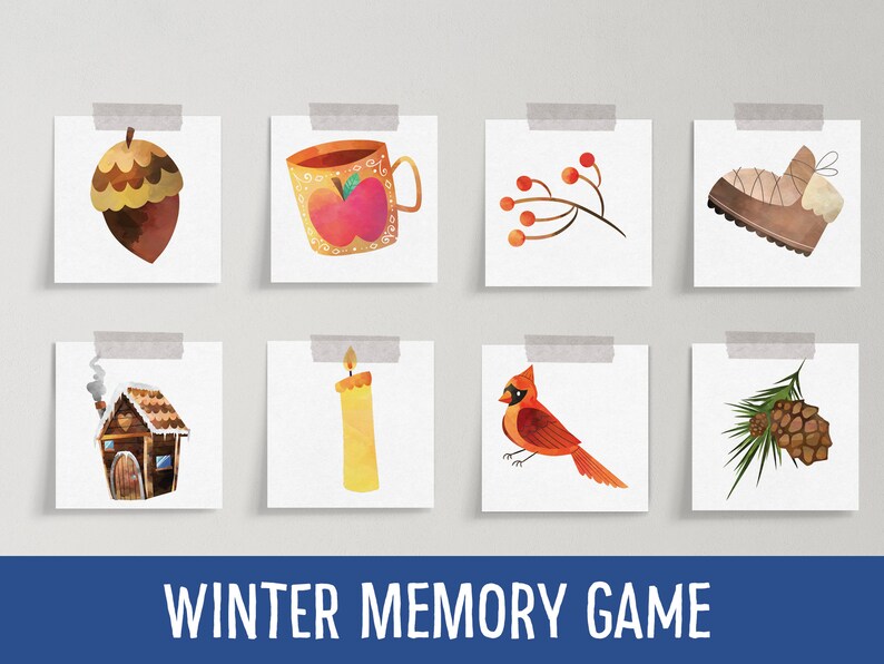 Winter Memory Match Game Winter cards Matching Game Preschool printable image 3