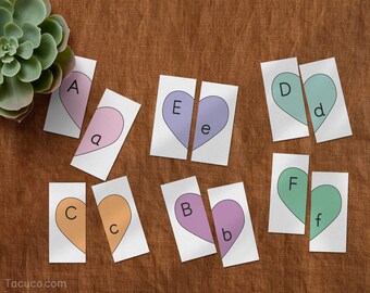 Alphabet Matching, Valentine's Day Printable,  Candy Hearts,  Alphabet flashcards, Valentine Preschool Printable,  ABC Cards, Montessori