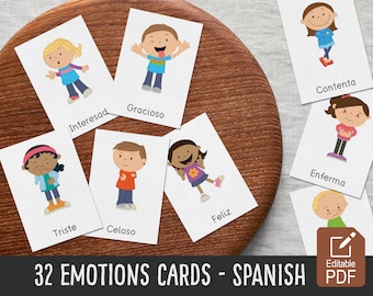 Emotions flashcards, Feelings Flash Cards, Spanish flashcards, Montessori