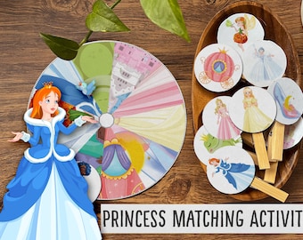 Princess matching wheel, Fine motor, Pattern Matching, Homeschool printable, Montessori activity