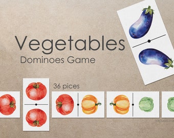 Vegetables Domino game, matching activity, party game, preschool printable, homeschool activity