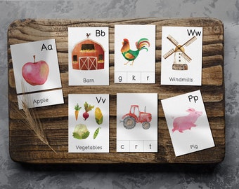 Farm cards , Alphabet farm, Montessori material, homeschool printable, preschool activity.