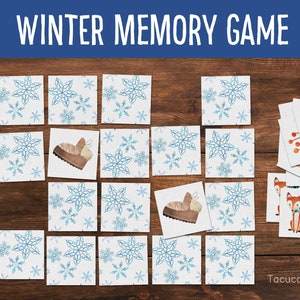 Winter Memory Match Game Winter cards Matching Game Preschool printable image 1