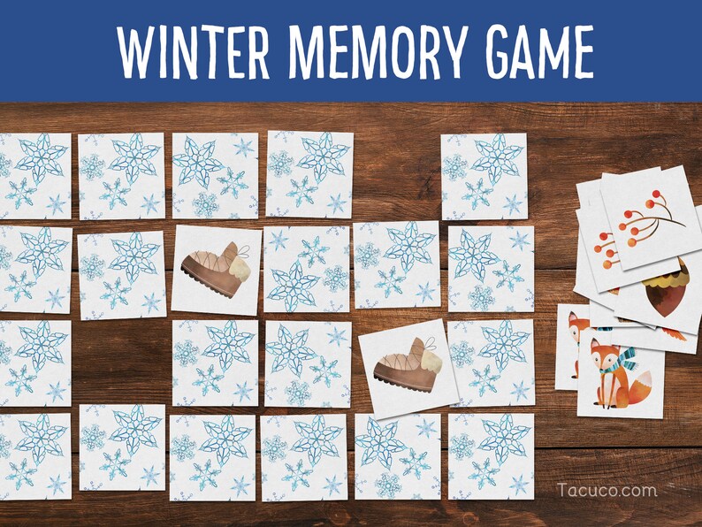 Winter Memory Match Game Winter cards Matching Game Preschool printable image 1