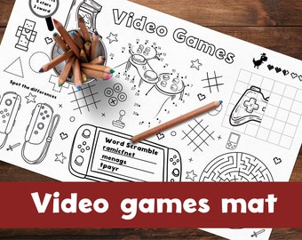 Video games Party Placemat, Video games Party Coloring Page, Printable Video games Birthday Activity,  Table Mat, Kids Party Games