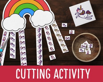Unicorns cutting activity, Scissor practice, Cutting game, Montessori material, Fine Motor Activity