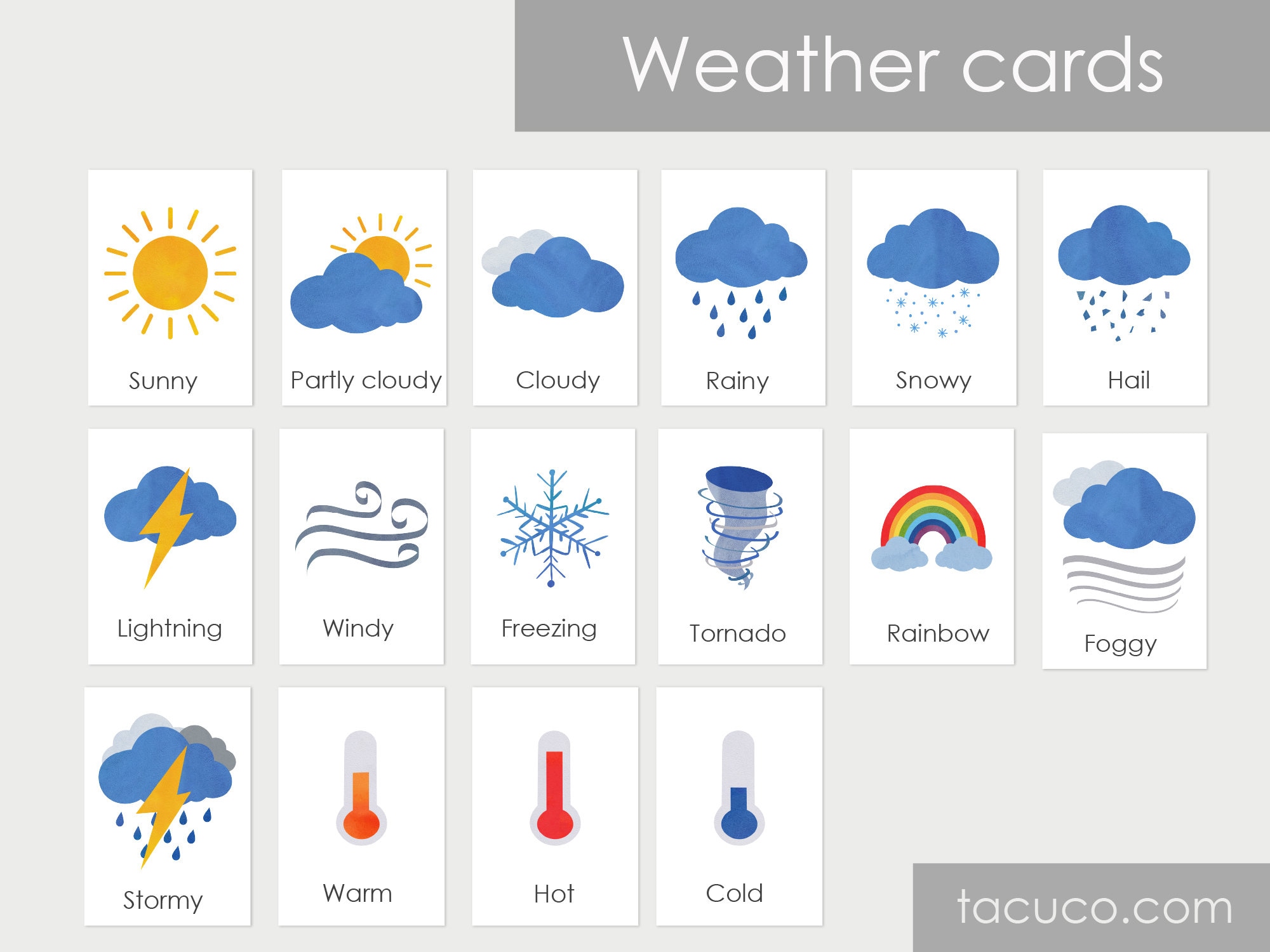 Montessori weather cards weather flashcards Printable Etsy