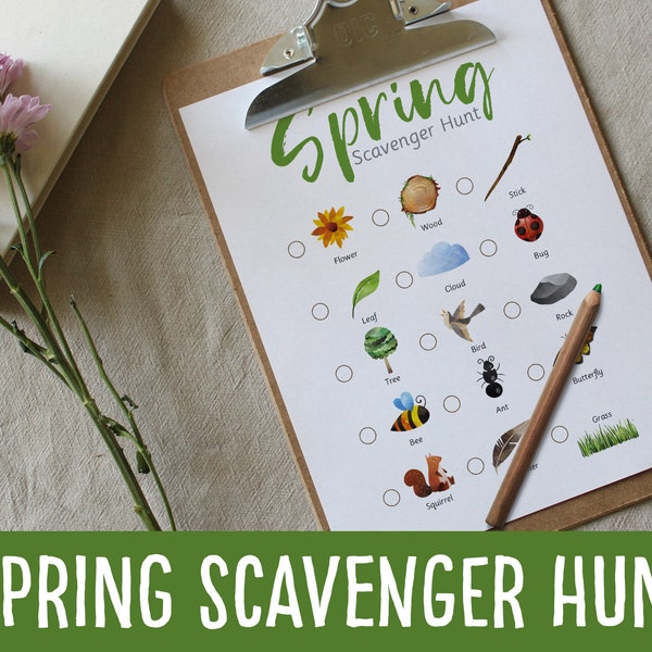 Spring Scavenger Hunt, Birthday Activity, Outdoor preschool, instant download, homeschool printable