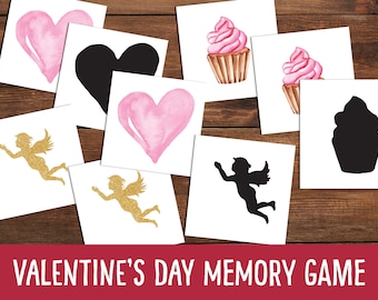 Valentines Memory Game, Shadow matching Valentine's day, preschool activity, homeschool printable, activity for kids