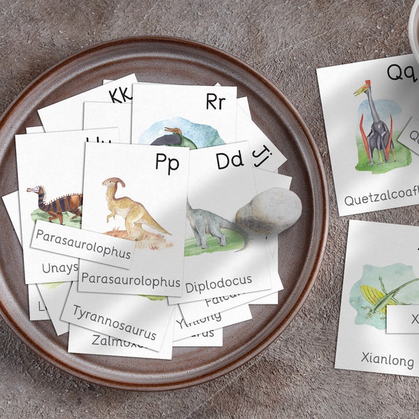 Dinosaur ABC cards | Montessori alphabet flashcards