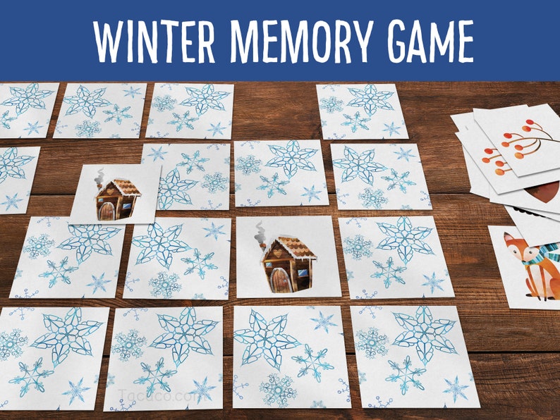 Winter Memory Match Game Winter cards Matching Game Preschool printable image 4
