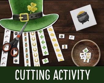 St Patrick's cutting activity, Scissor practice, Cuttig game, Montessori material, Fine Motor Activity