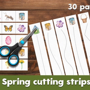 Spring Cutting Strips, Scissor Practice, homeschool activity, Montessori material