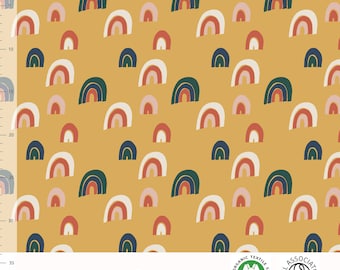 60 cm restantes de jersey orgánico color mostaza arcoíris diseño Elvelyckan