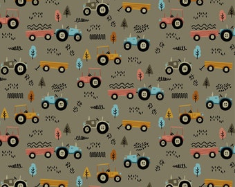 Resto de 45 cm de jersey orgánico, tractores, vehículos agrícolas, musgo, barro