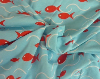 Stretch jersey fishes Fish Bay Hilco light blue red