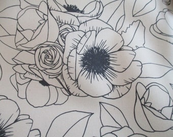 Organic cotton canvas bouquet black and white Paintbrush Studio Fabrics