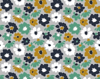 50cm Biojersey Retro Flowers grau