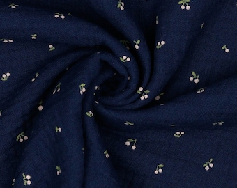 105cm Rest Bio Baumwoll Musselin Kirschen blau