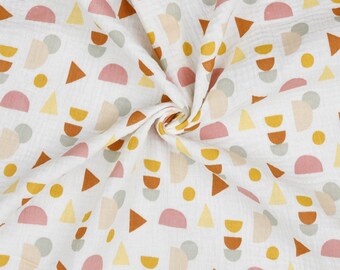 50 cm organic cotton muslin shapes pastel white pink yellow ochre