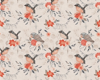 Organic cotton canvas Birds beige Paintbrush Studio Fabrics