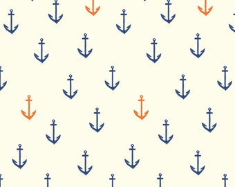 Anchors aweigh anchor organic cotton fabric red white blue, Birch Fabrics