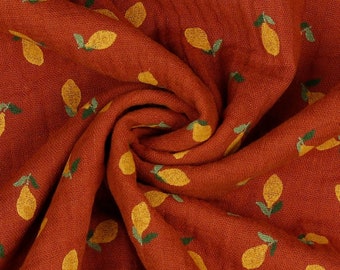 50 cm organic cotton muslin, lemon red, rust, rouge