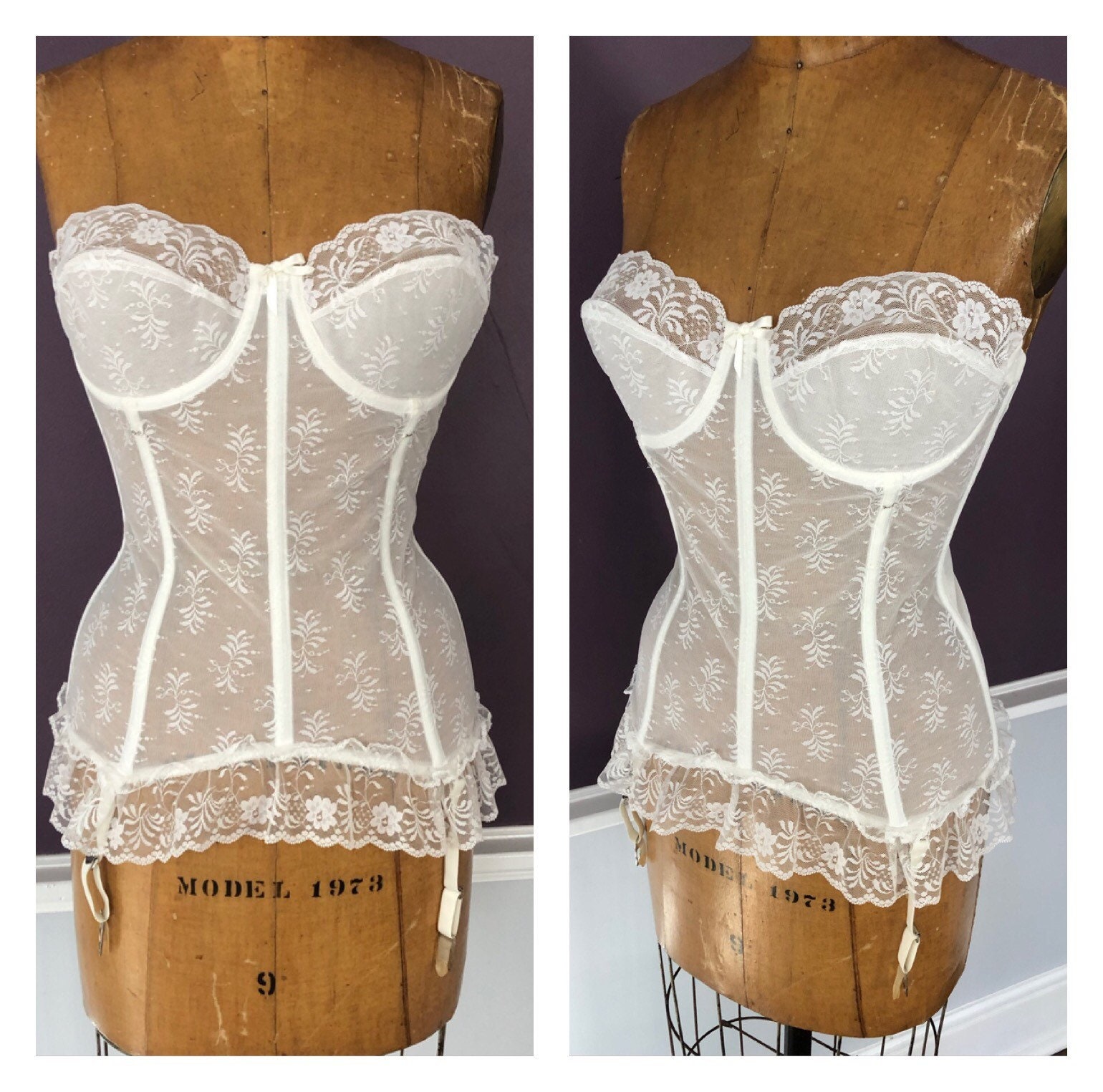 VINTAGE GLAMOROUS LACE AND LYCRA PLUNGING NECKLINE MERRY WIDOW