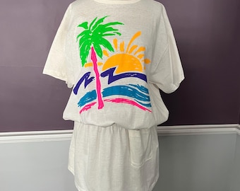 Abito t-shirt anni '80 neon, copricostume con elastico in vita