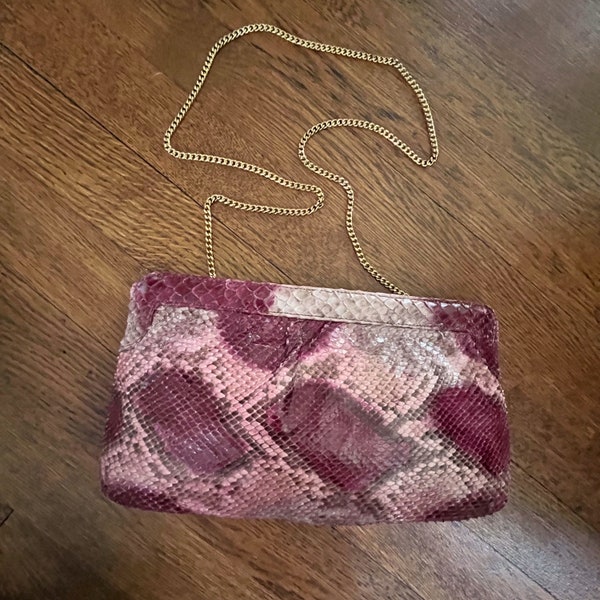 Fab 80s Snakeskin Clutch Shoulder bag in Tonal Pinks and Mauve