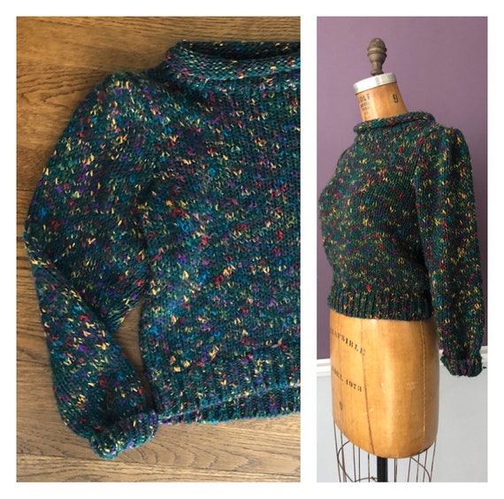 Adorable 80s Puff Sleeve Multi Colored Marled Swea