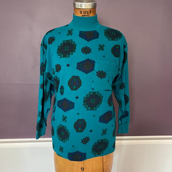 90s Aztec Abstract Double Mock Turtleneck Shirt - image 2