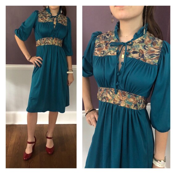 Super Sexy Vintage 70s Disco Era Prairie Dress Tea