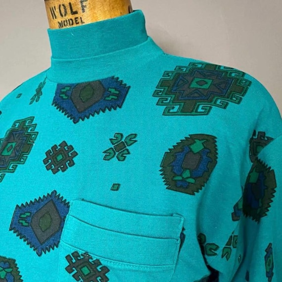 90s Aztec Abstract Double Mock Turtleneck Shirt - image 1