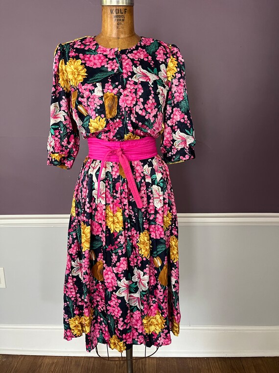 80’s Magenta Sparkle Pleat Skirt Gown