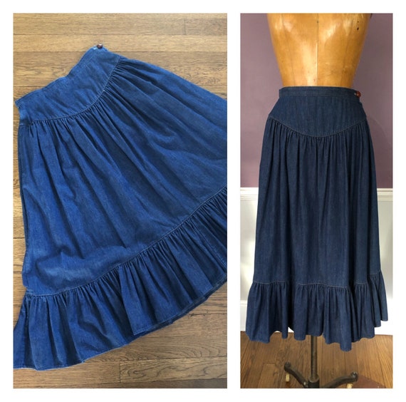 Adorable 80s Prairie Skirt in Dark Denim / Retro 8