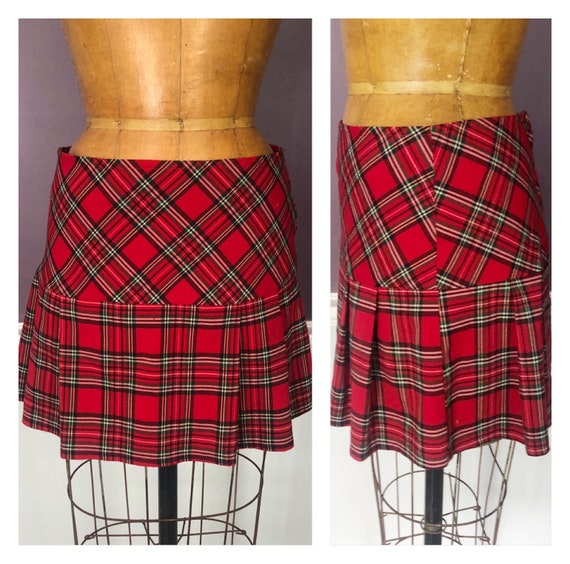 90s Y2k Red Tartan School Girl Pleated Kilt Mini … - image 1