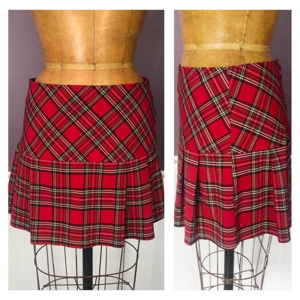Minijupe kilt plissée écossaise rouge des années 90 pour écolière