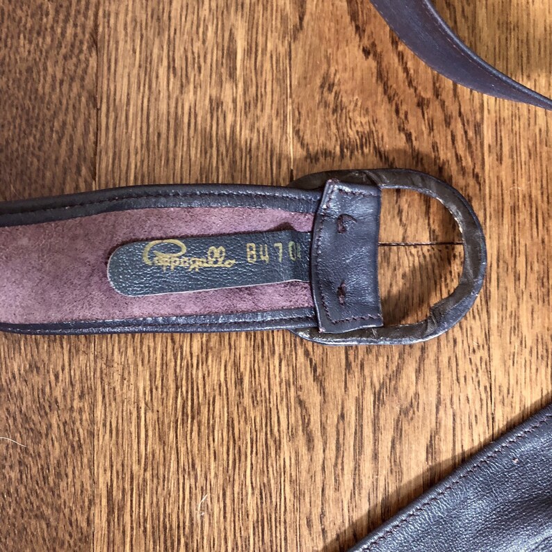 Vintage 80s Pappagallo Super Soft Leather Slide Belt Retro Designer Tie Belt in Dark Purple