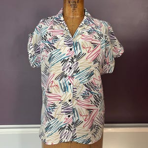 80s Style Scribble Print, Women’s Cap Sleeve Blouse