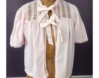 Dreamy 60s Peignoir Shortie Robe with Sheer Ruching