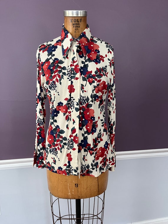 Sick 70s Spearpoint Collar Women’s Floral Polyest… - image 2