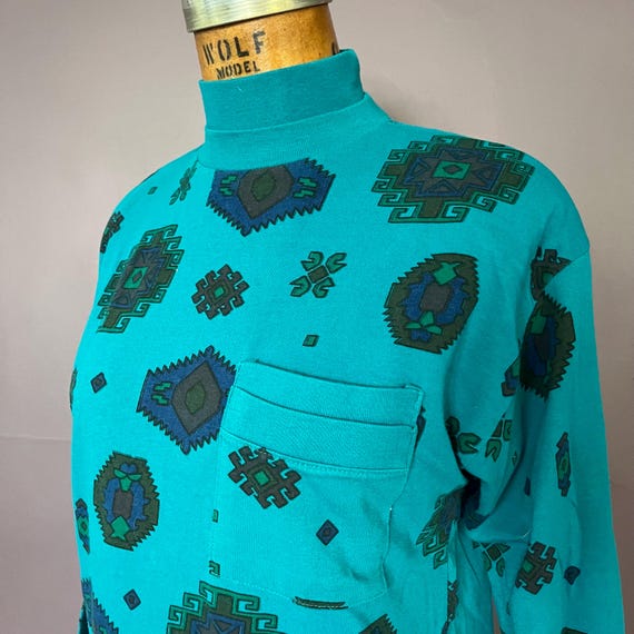 90s Aztec Abstract Double Mock Turtleneck Shirt - image 3