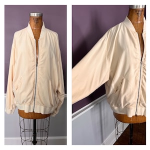 80s SILK Bomber, Oversized, Track Jacket, Windbreaker in Cream