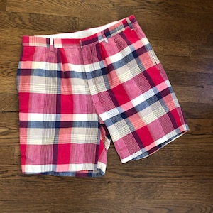 60s 70s 6” Insm Vintage Madras Plaid High Tab Waist Mens Shorts