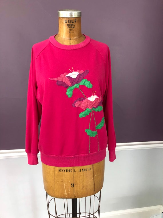 Quirky 80s Granny Floral Appliqué Sweatshirt - image 2