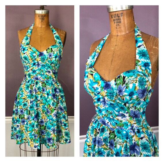Stunning Vintage 80s does 50s Floral Mini Halter D